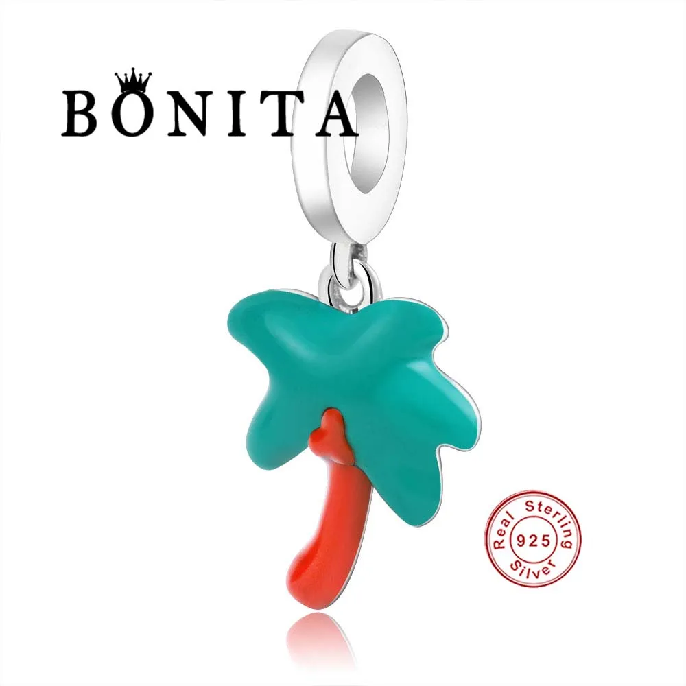 Женский браслет с зеленой пальмой серебро 925 пробы|Бусины| |