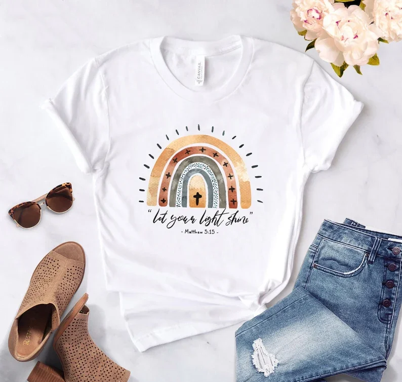 Bible Verse Christian Shirts for Women Faith Shirt Women  Cute Scripture Let Your Light Faith Based God 100%cotton Streetwear