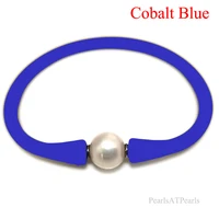 7 inches 10 11mm one aa natural round pearl cobalt blue elastic rubber silicone bracelet for women