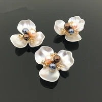 10pcslot fashion shell pearl artificial flower accessories for woman wedding decoration diy handmade materials buckle