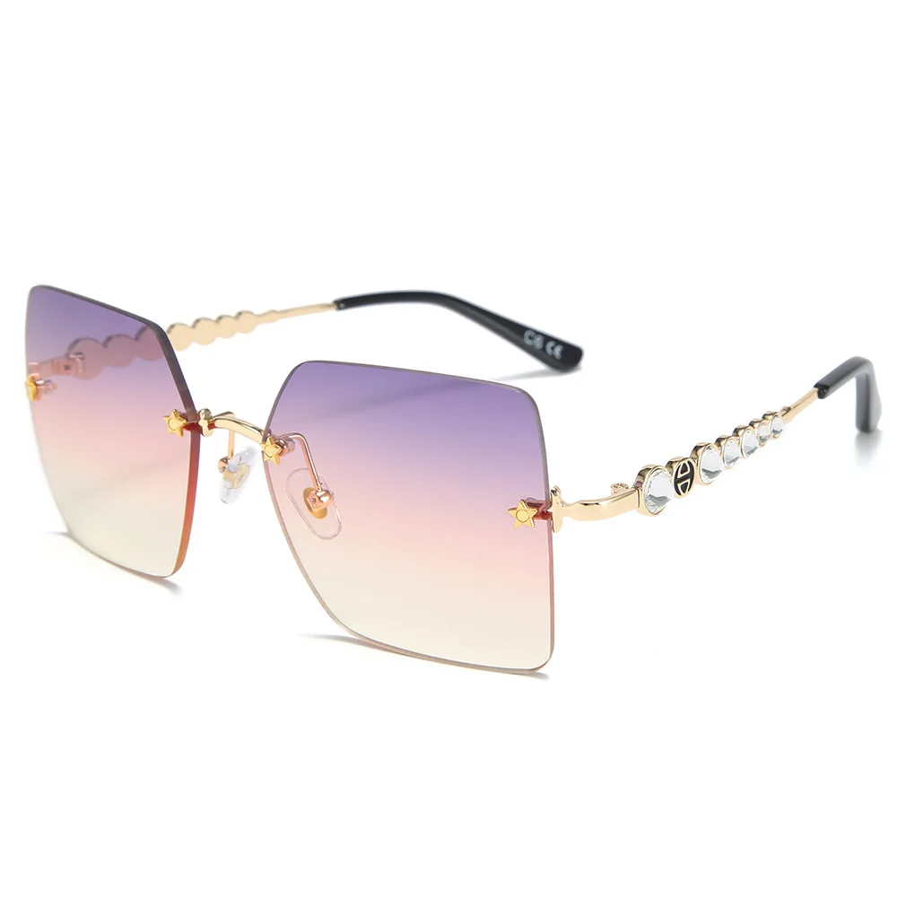 

DENISA Gradient Lens Rimless Sunglasses Women 2020 Star Decoration Fashion Sun Glasses Rhinestones Legs UV400 Square ShadesG5520