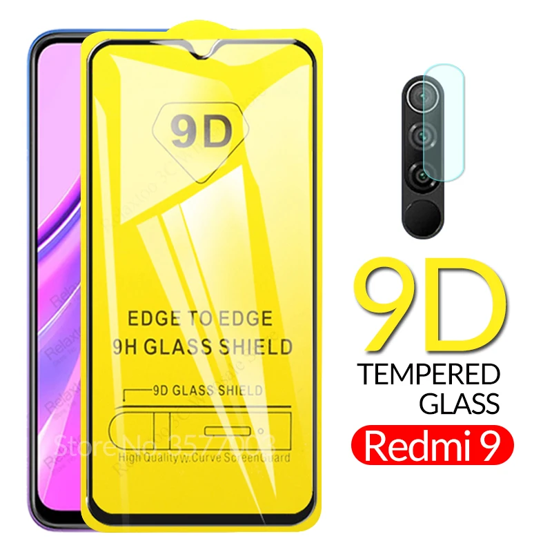 

2 in 1 9D Full glue protective Glass redmi 9 screen protector cover Film For xiaomi redmi 9 redmy 9 redmi9 camera tempered Glass