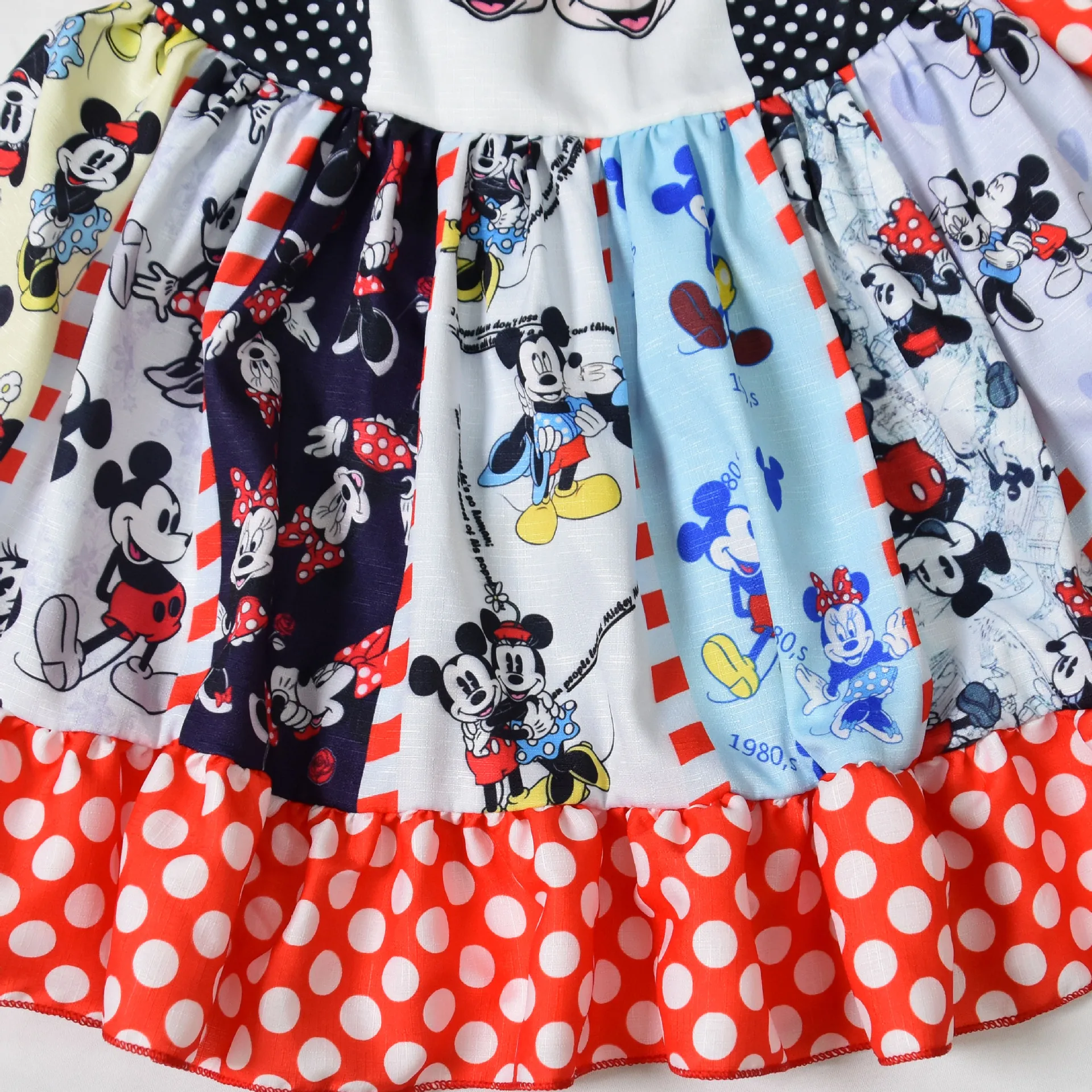 2020 г. Новое Летнее Детское платье в горошек с Минни Маус для девочек Открытое на