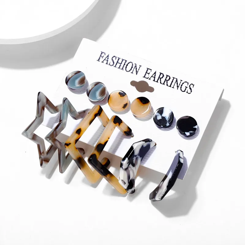 Модные Разноцветные геометрические серьги гвоздики в стиле бохо Леопардовый
