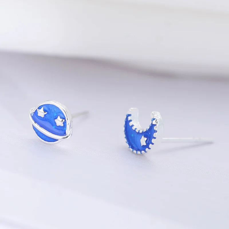 

925 Sterling Silver Planet Moon Earring For Women Fashion Party Wedding Jewelry pendientes eh788