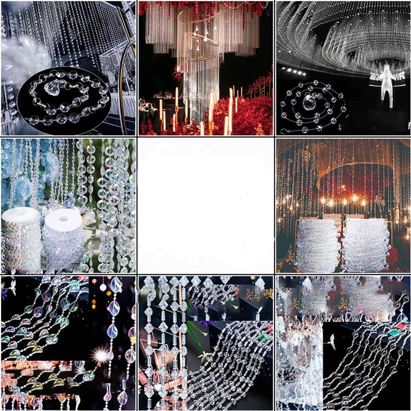Дешево 500 г занавес с акриловыми бусинами украшение для свадебной вечеринки, сценическое украшение, Рождественская елка, бусины, цепочка, люстра, г...