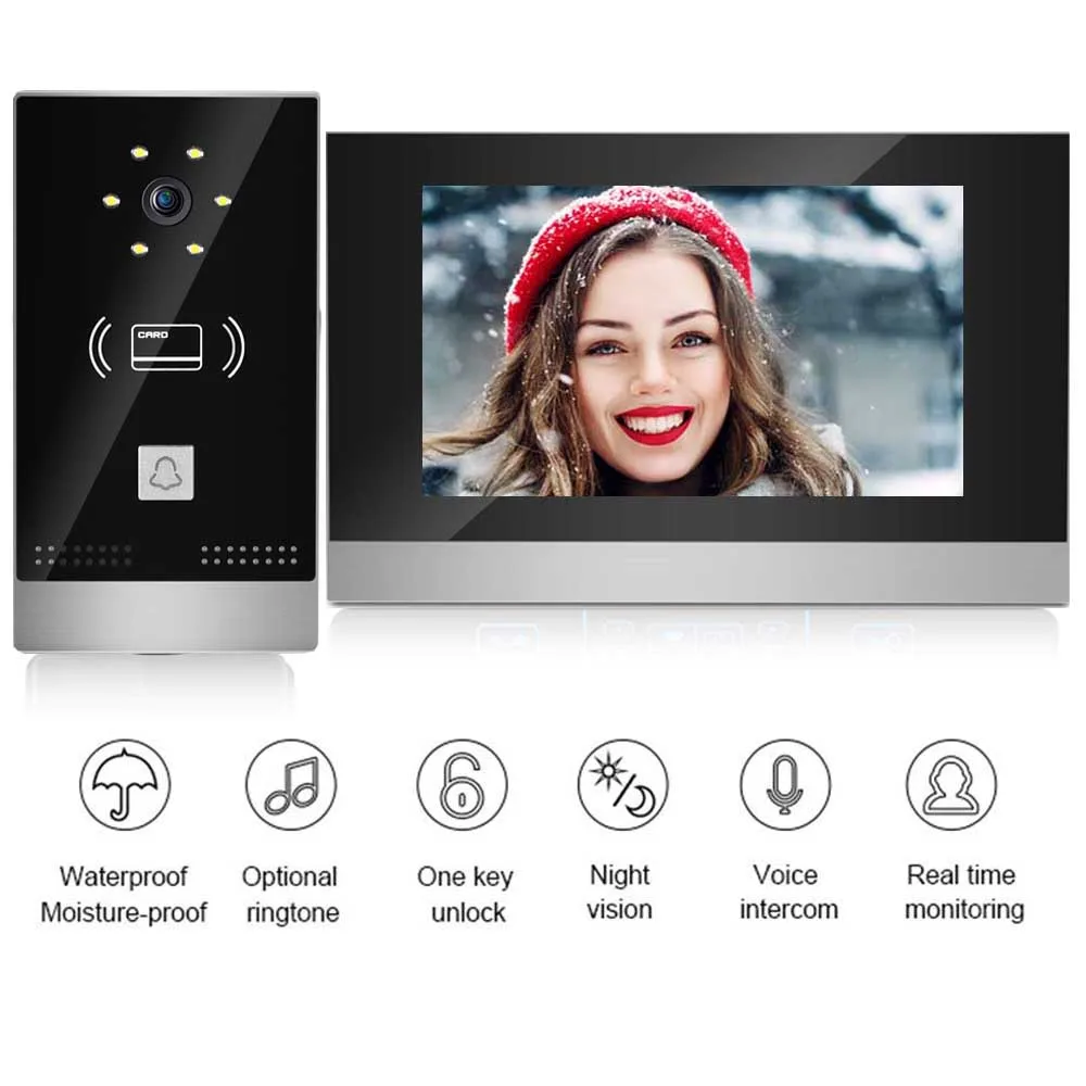 video door phone intercom system doorbell camera with 7 inch hd screen monitor night vision door entry system for villa security free global shipping