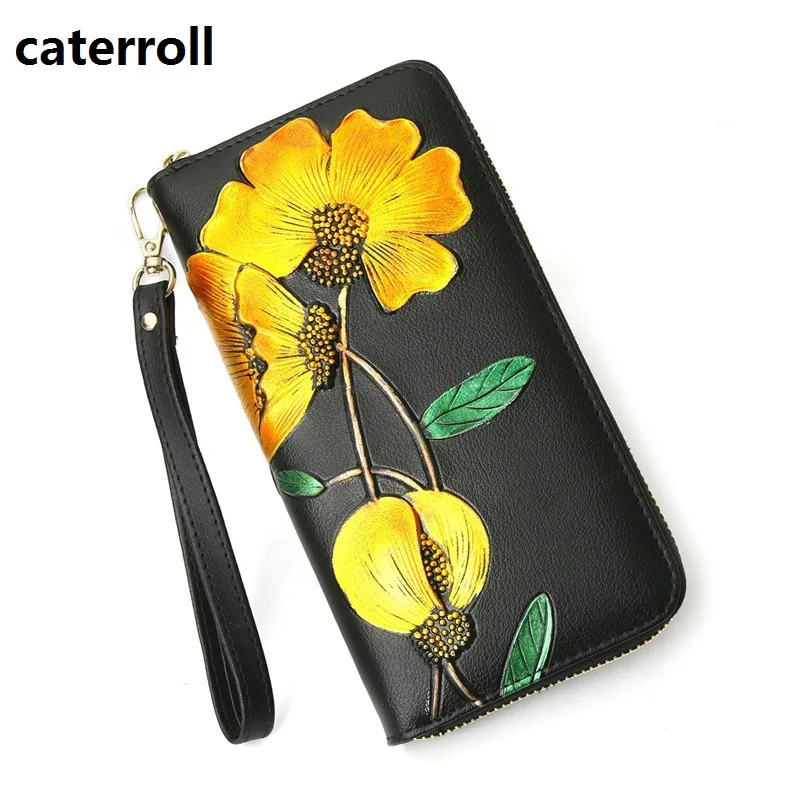 Цветочные женские кожаные кошельки клатч кошелек Роскошный бренд длинные и