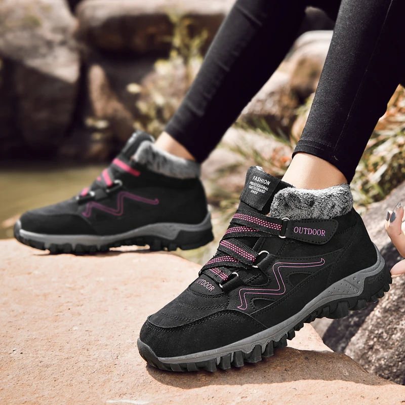 

Women Wear-resistant Non Slip Suede Leather Tactical Boot Winter Trekking Snow Boot Fur Outdoor Warm Plush Mountain Hiking Shoe