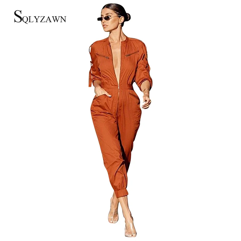 Женский Повседневный комбинезон на молнии длинные брюки свободного кроя Рабочие