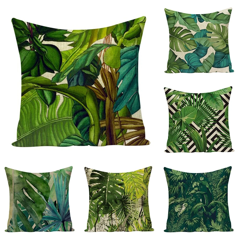 

Tropical Plants Decoration Pillow Case Green Outdoor Linen Sofa Cushions Cover Home Decor 45x45cm