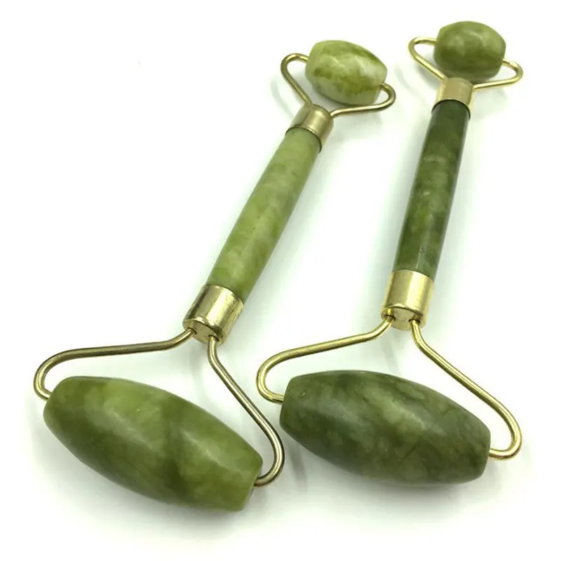 Зеленый нефритовый роликовый эллиптический массажер с двойной головкой для лица