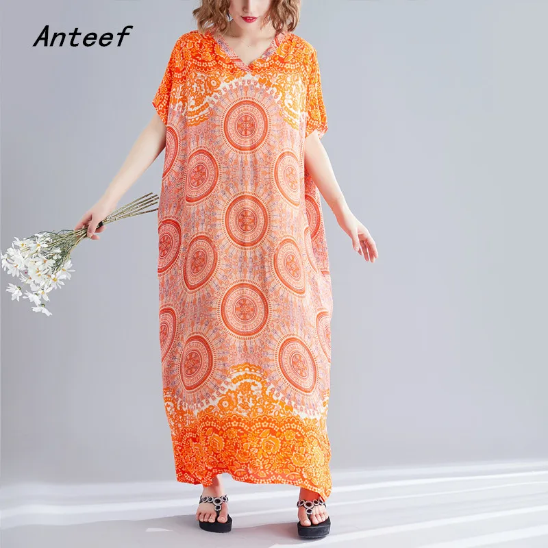 Платье женское длинное хлопковое с цветочным принтом винтажный повседневный