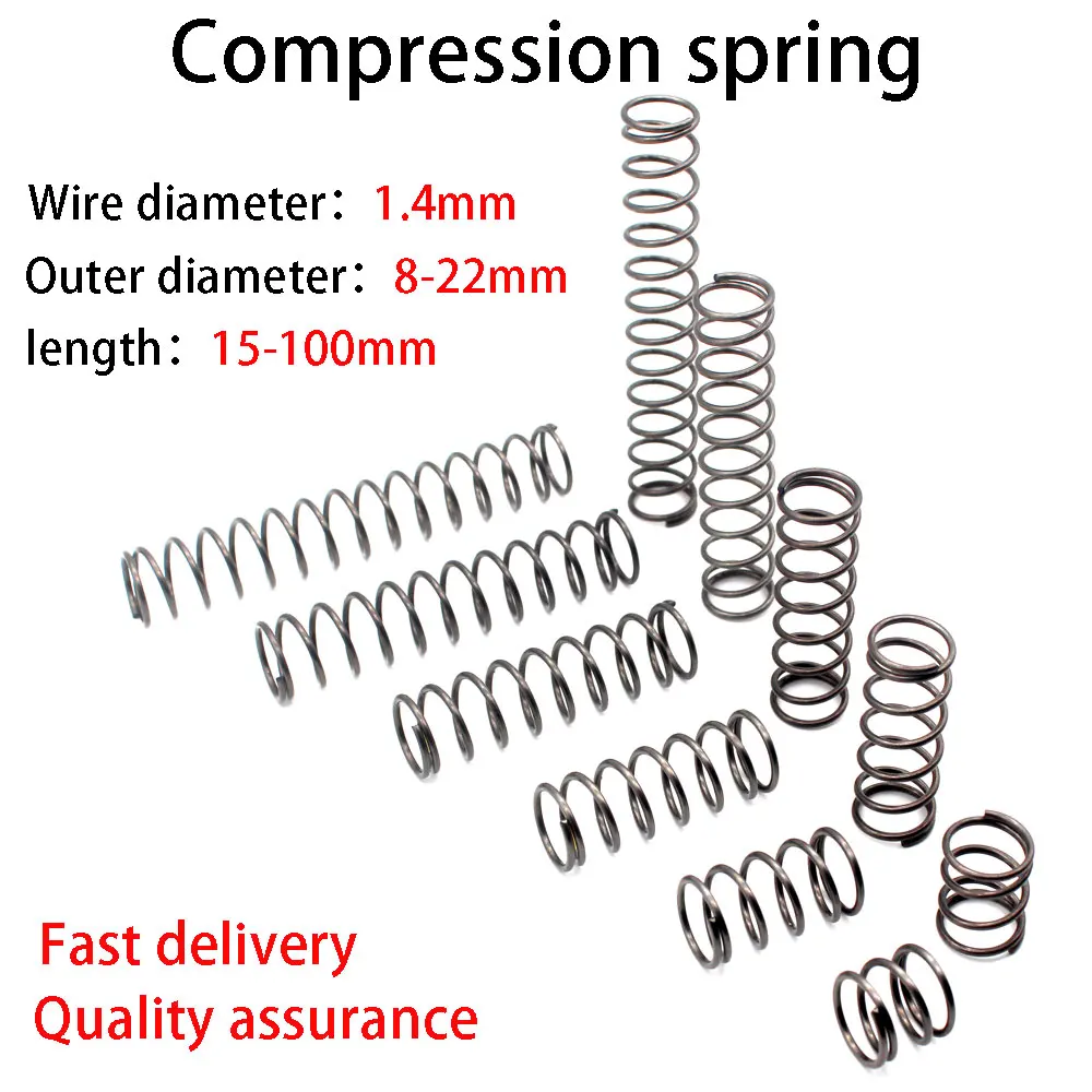 

Spiral Spring， Compression Spring, High Quality Spring Steel, Wire Diameter 1.4mm, Outside Diameter 8-22mm, Length 10mm-100mm