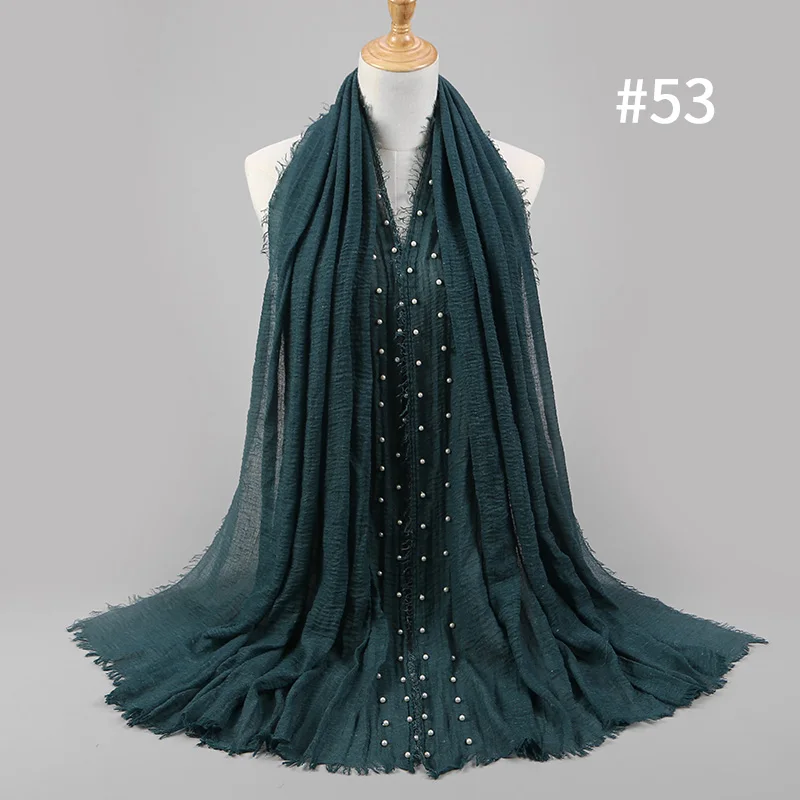 

Шарф из хлопка, однотонный, длинный, с жемчугом, шарф Мусульманский