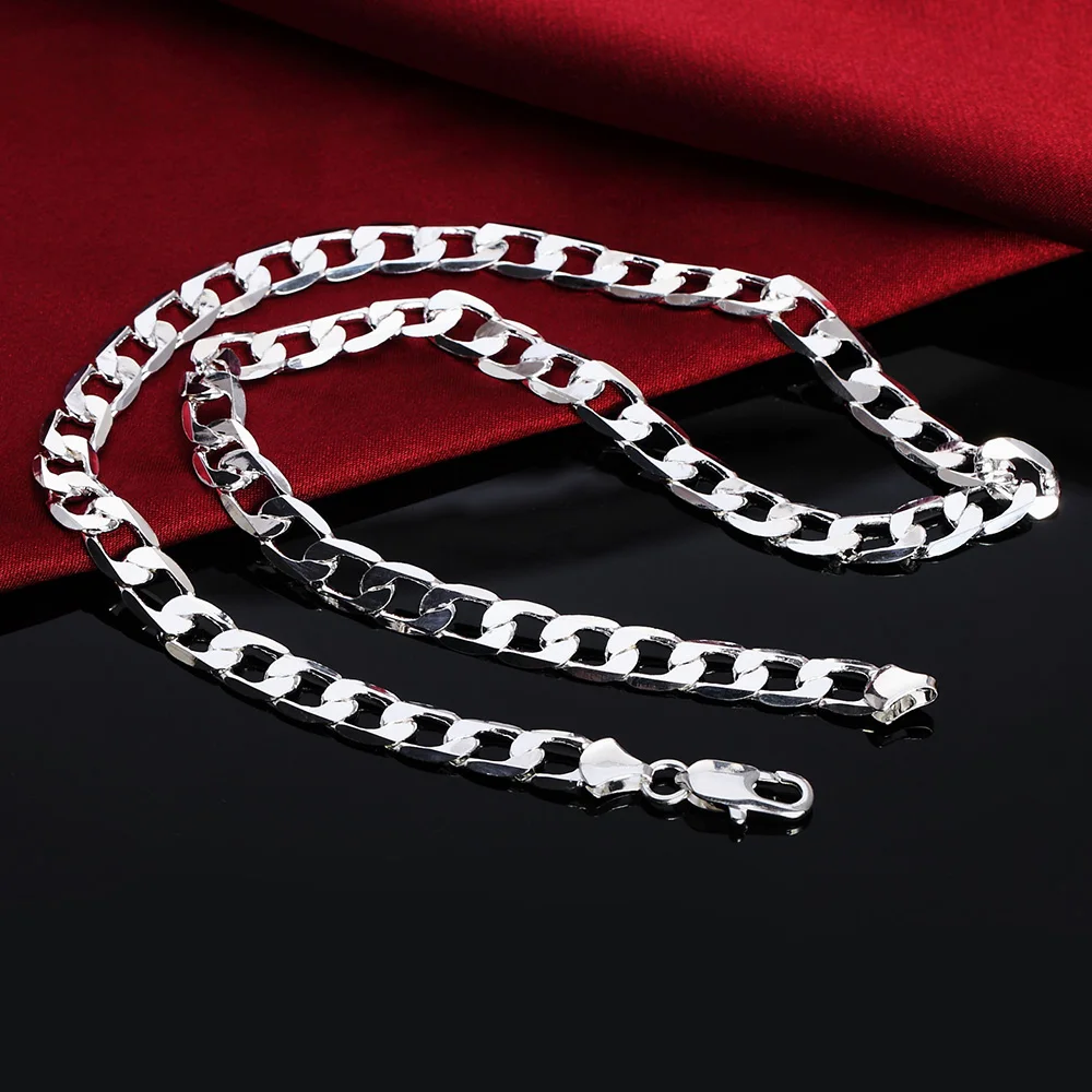 

925 Sterling Silver 16/18/20/22/24 Inch 6MM Flat Full Sideways Figaro Chain Necklace For Women Men Jewelry Gifts