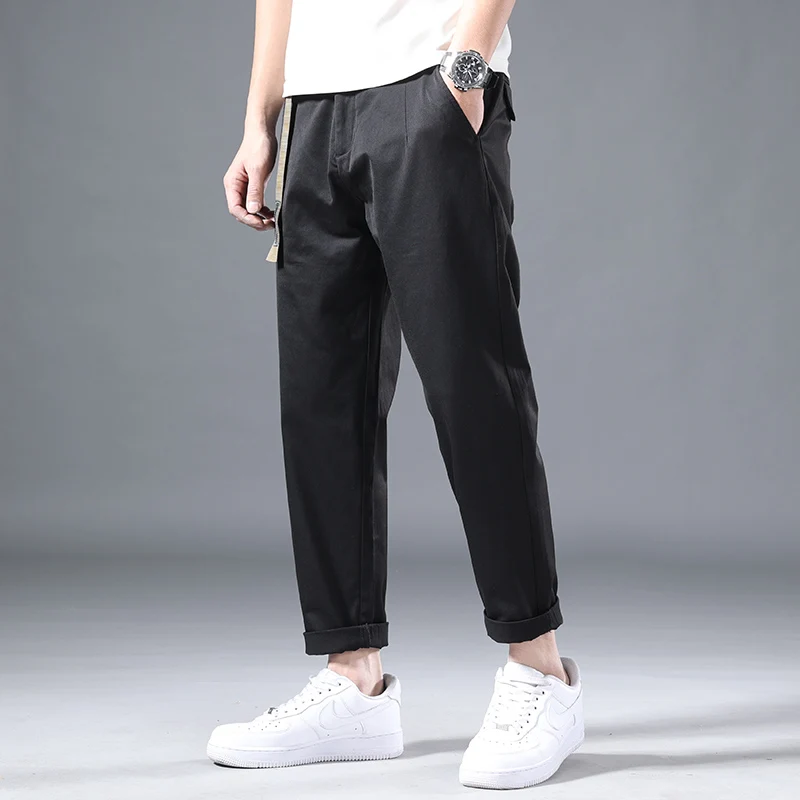 

2021 High-End Pants Male Spring and Summer New Loose Straight Black 9 Points Men's Korean Style Trend All-Match Casual Trousers