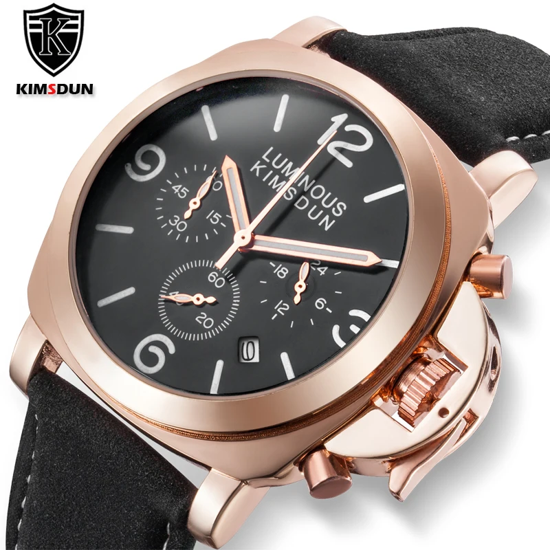 

KIMSDUN®Пиратские новые мужские часы Топ люксовый бренд мужские кожаные спортивные часы мужские кварцевые часы военные наручные часы Прямая п...