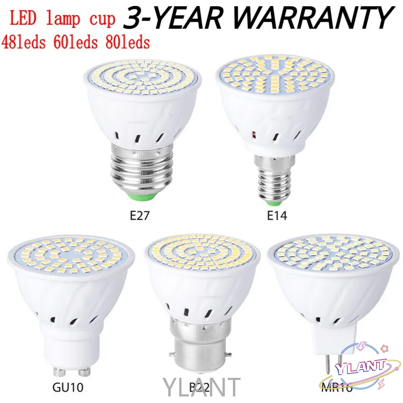 

YLANT GU10 LED E27 Lamp E14 Spotlight Bulb 48 60 80leds lampara 220V GU 10 bombillas led MR16 B22 Lampada Spot light