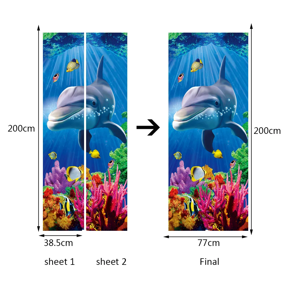 Большой дельфин в море дверная наклейка s настенная самоклеящиеся