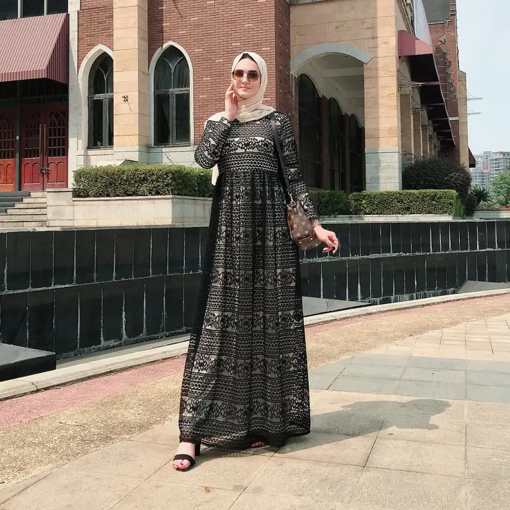 Роскошных мусульманский кружевная Абая Вечернее платье Vestidos Вечеринка кардиган