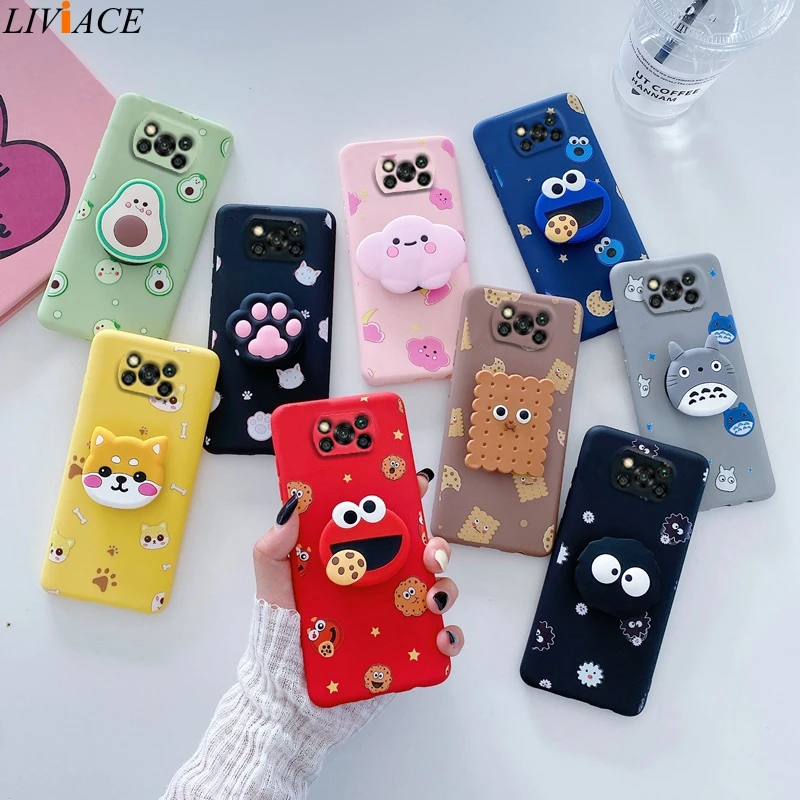 3d cartoon phone holder case for xiaomi mi poco x3 nfc m3 pro f3 pocophone f1 x4 m4 pro 4g 5g cute silicone stand cover pocom3 free global shipping