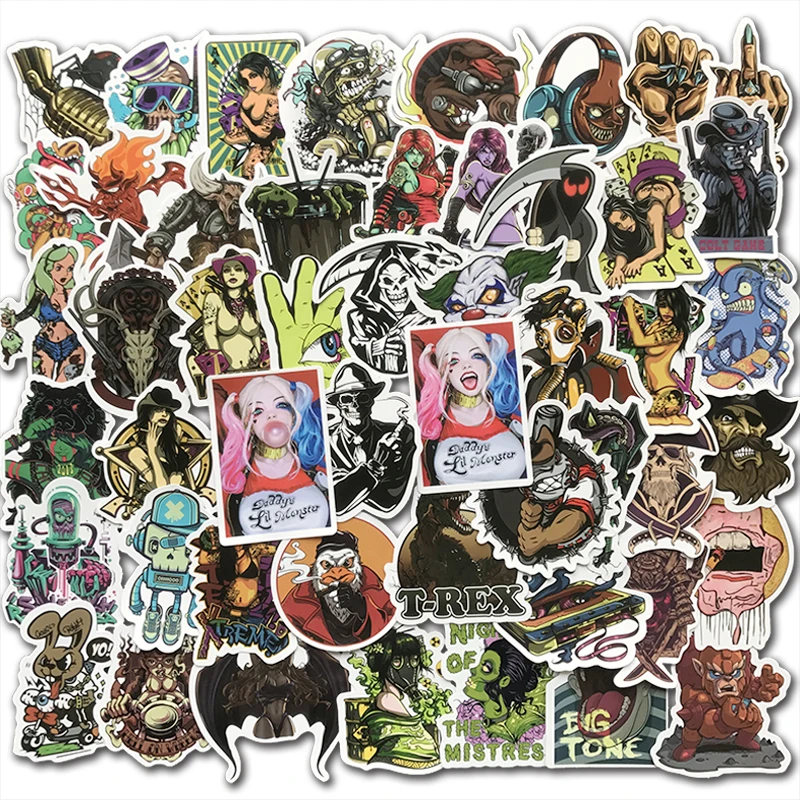 

50Pcs Mixed Punk Horror Stickers For Skateboard Luggage Motorcycle Laptop Helmet Car Styling PVC Terror Dark Cool Sticker Decal