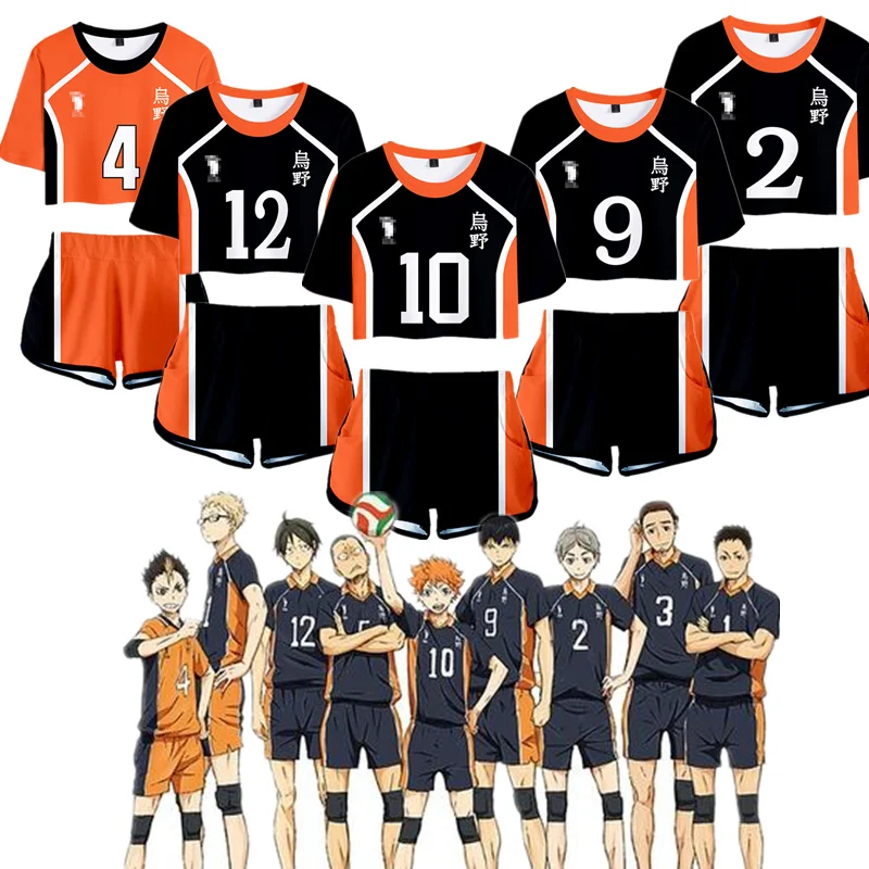 

Haikyuu Cosplay Costume Set Hinata Shoyo T-Shirt Shorts Sugawara Koushi Sports Suits Men Bino High School Volleyball Club Women