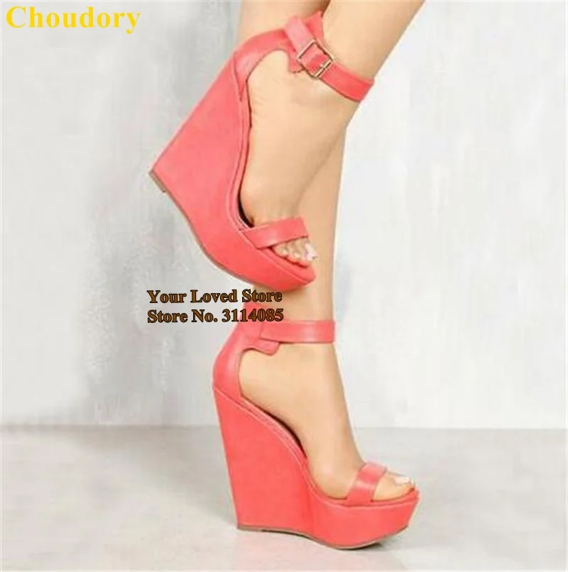 Женские босоножки на высокой танкетке Choudory розовые зеленые матовые кожаные