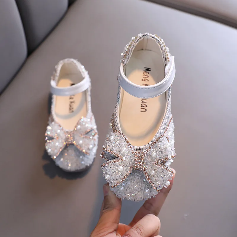 

New Hot Sale Kids Shoes Sequin Rhinestone Children Dance Shoes Spring Autumn Girls Bow Princess Flats Shoes size 21-36 G47