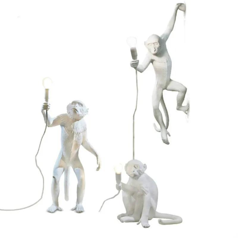 

Modern Pendant Lights Resin Monkey Lamp Home Deco Hemp Rope Hanging Lamps Loft Luminaire Light Fixtures WJ430