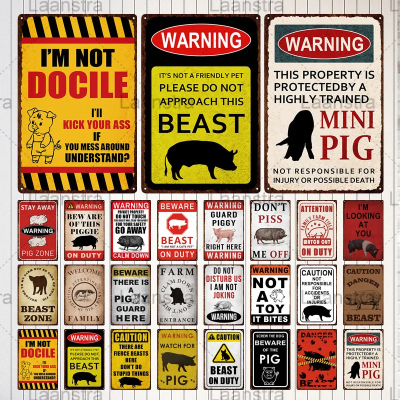 

Laanstra Предупреждение ждающий жестяной знак, винтажный металлический знак, предупреждающая пластина для свиней, декоративный значок для зоо...