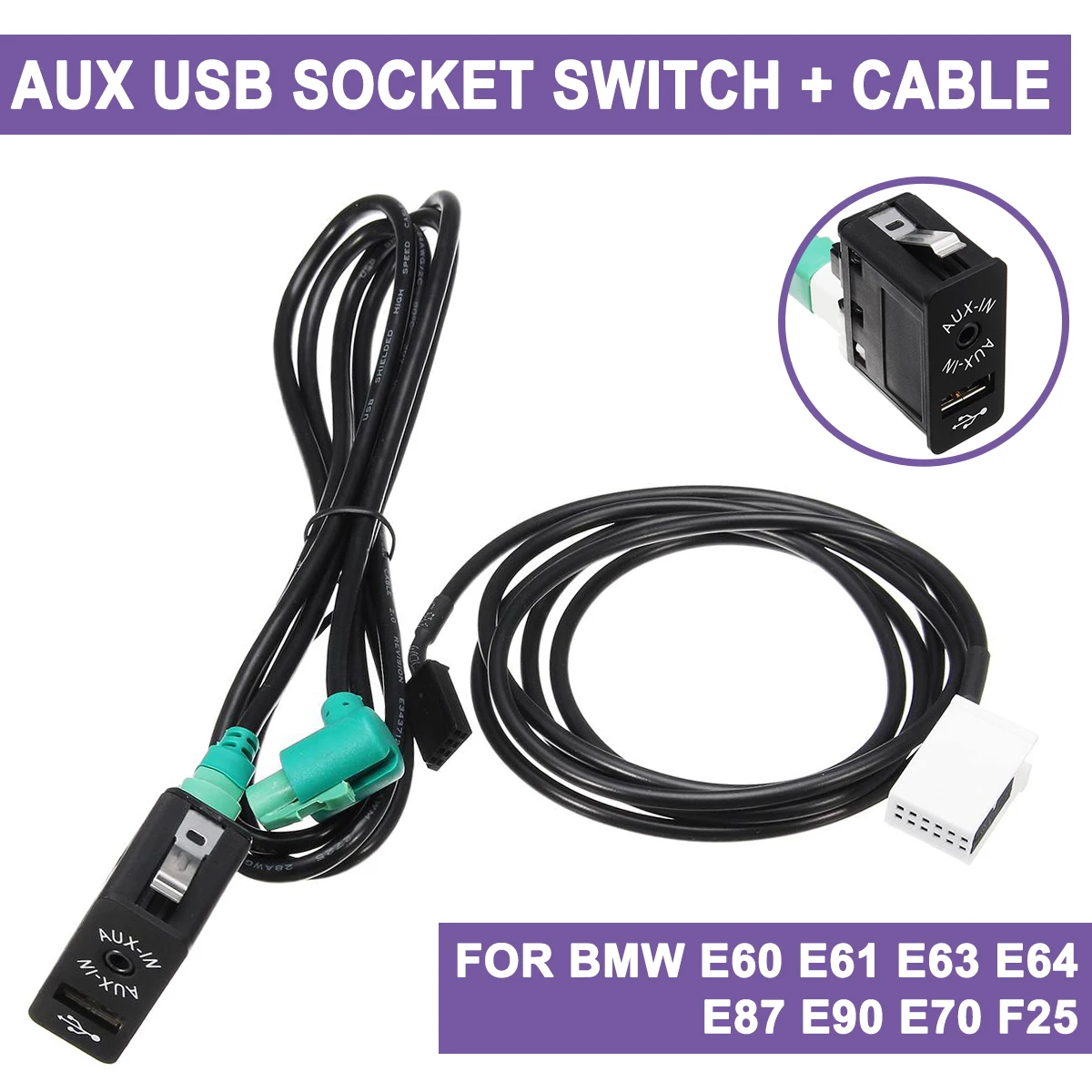 

For Phantom Car AUX USB Socket Switch+AUX USB Cable USB Cable Adapter Audio Harness Wire For BMW E60 E61 E63 E64 E87 E90 E70 F25