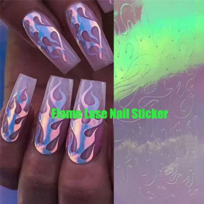 16 шт. голографический огненный пламенный винил для ногтей трафарет прозрачные