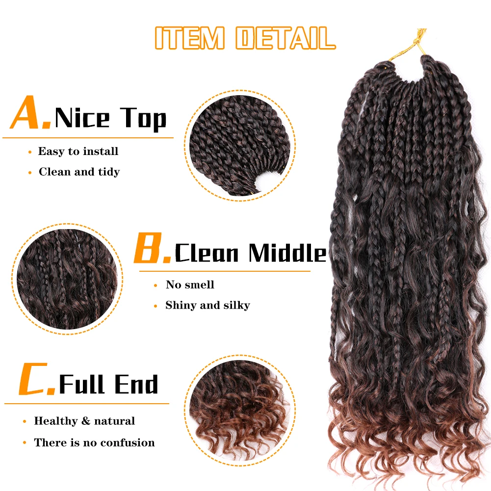 14"Crochet BoxBraids Hair with Curly Ends Prelooped Bohemian Goddess Box Braids Crochet Hair Crochet Braids Hair for Black Women images - 6