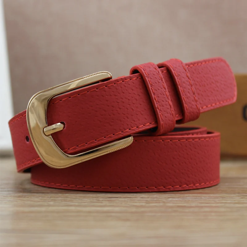 red belt Женские черные джинсы ремень кожа Золотая Пряжка свиная кожа ремни для женщин девушки мода дизайнер коричневый центуре femme дамы ceinture - Цвет: red belt