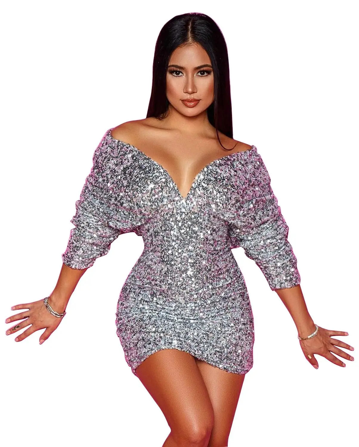 Супер блестящее расшитое блестками модное короткое платье женские вечерние