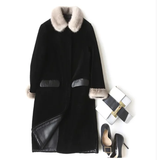 

Women's Winter Real Wool With Wool Fur Inside Warm Jacket Coat Lady Long Coat Jacket Over Size Parka 17965