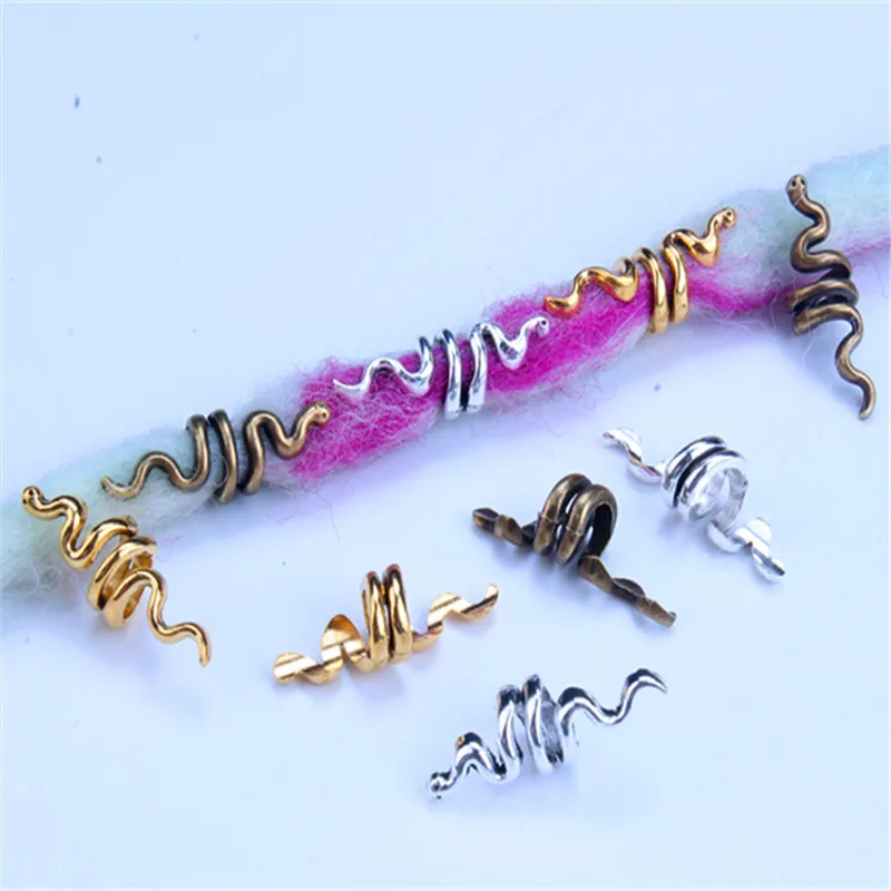 

5Pcs/Pack Antique Silver Gold Ornament Serpentine Hair Braid Dread Dreadlock Beads Tube Rings for Hair Accessories
