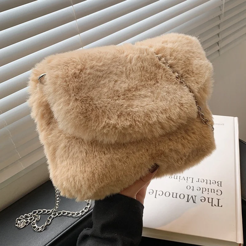 Повседневная пушистая мягкая плюшевая женская сумка на плечо зимние сумки через