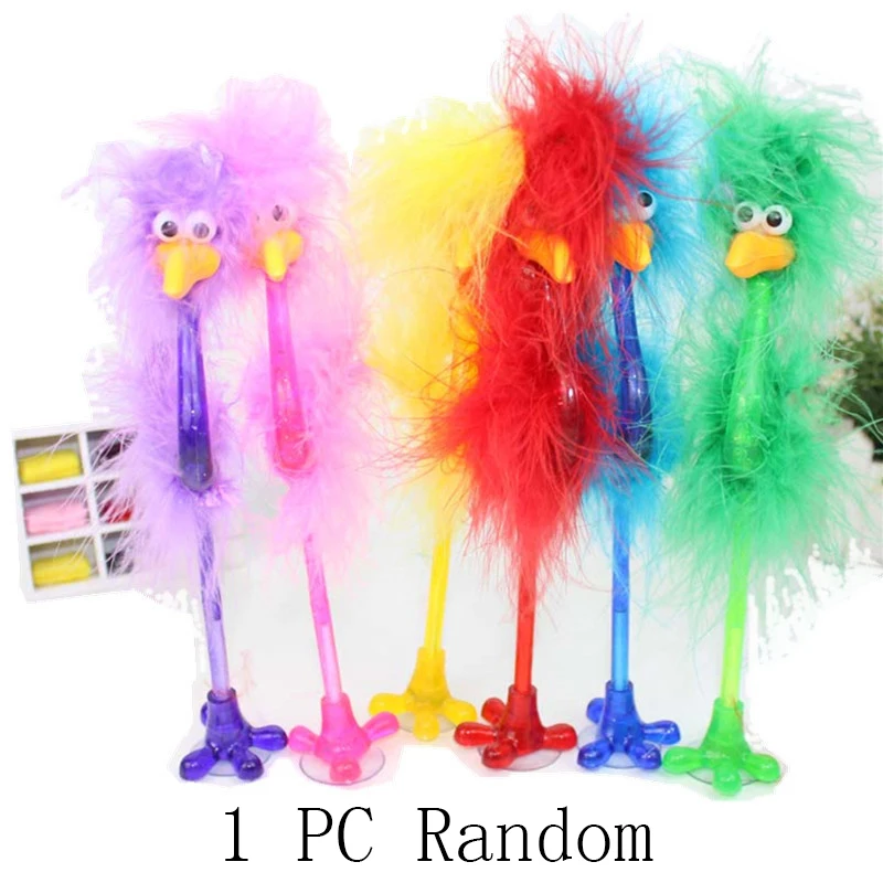 1 PC Random Модная мультяшная шариковая ручка, игрушечная ручка, школьные канцелярские принадлежности, детский подарок, цветная шариковая ручка из страуса,, креативная - Цвет: 1 PC Random