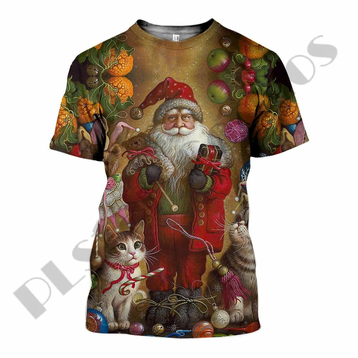 

PLstar Cosmos 3DPrinted Merry Christmas Santa Claus Elk Deer Cat Cosplay Skull Harajuku Streetwear Funny Tshirts Short Sleeve -1