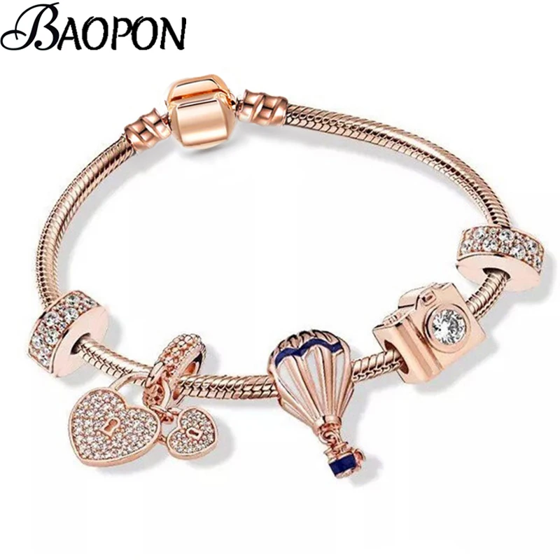 Женские браслеты с подвесками BAOPON Rose Love Heart брендовые подарок на Новый год