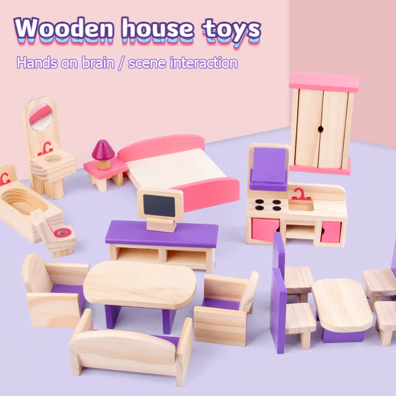 

Детский игровой домик, деревянные развивающие игрушки, имитация мини-мебели, Интерактивный Обучающий инструмент для детей и родителей