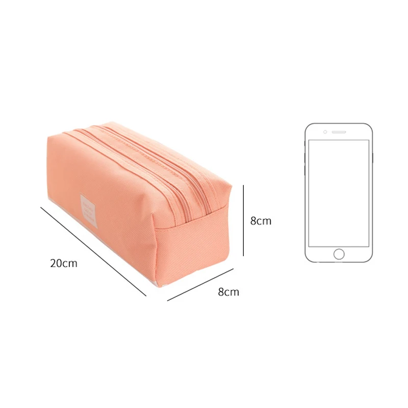 Creative Zipper Pencil Case Solid Color Canvas Big Cute Student Girl School Stationery Supplies Off | Канцтовары для офиса и