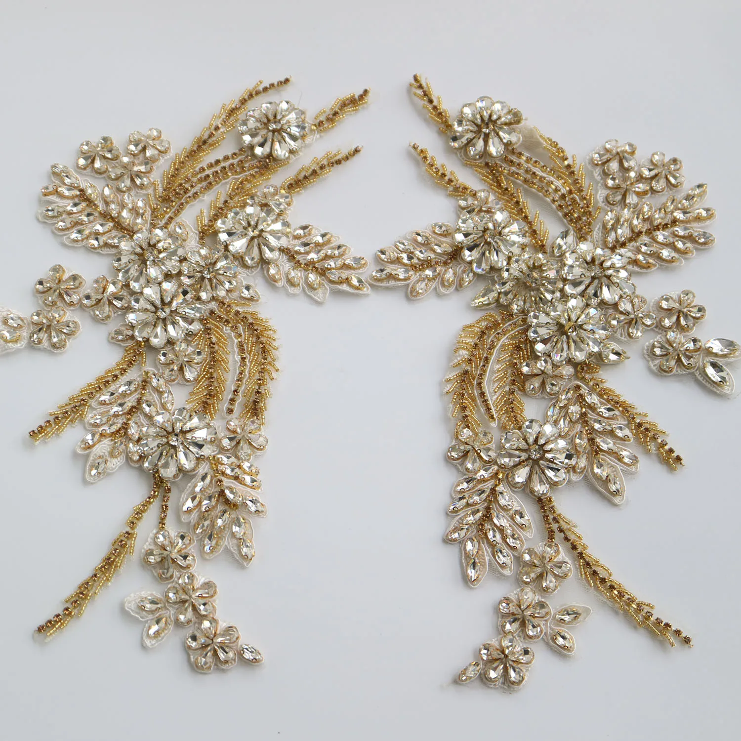 

2pc Luxury Glass Rhinestone patches for clothing DIY handmade beaded parches lace appliques for wedding dress decorative lace