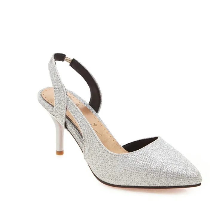 Сандалии женские на высоком каблуке босоножки с острым носком блестками летняя