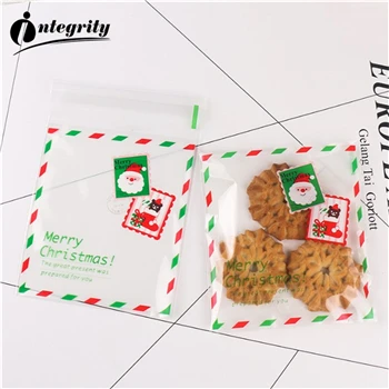 {D& P 100pcs 10X10+ 3 см Рождество печенья конфеты упаковки хлеба самоклеящаяся Пластик печенье закуски выпечка посылка милые сумки через плечо - Цвет: CUTE 14