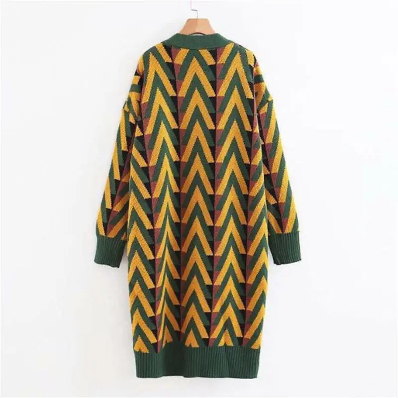 

Women Long Sweater Cardigans 2019 Autumn Winter Jacket Geometric Knit Outwear Casual Knitwear Winter Coat Lady Loose Top f1745