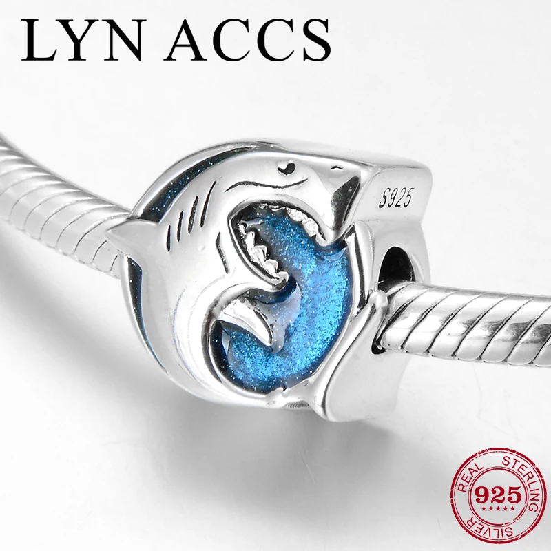 Новые милые эмалированные бусины в виде синего кита из настоящего серебра для